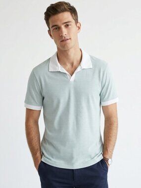 Malden Stripe Stretch Pima Cotton Polo Blue Surf/White XL